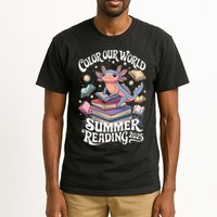Color Our World Summer Reading 2025 Cute Librarian Axolotl Tall T-Shirt