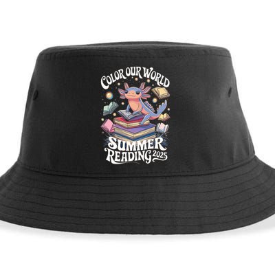 Color Our World Summer Reading 2025 Cute Librarian Axolotl Sustainable Bucket Hat