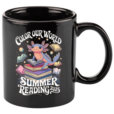 Color Our World Summer Reading 2025 Cute Librarian Axolotl 11oz C Handle Ceramic Mug