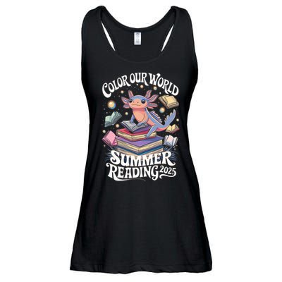 Color Our World Summer Reading 2025 Cute Librarian Axolotl Ladies Essential Flowy Tank