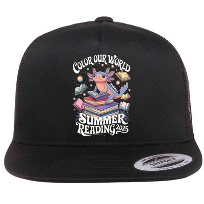 Color Our World Summer Reading 2025 Cute Librarian Axolotl Flatbill Hat