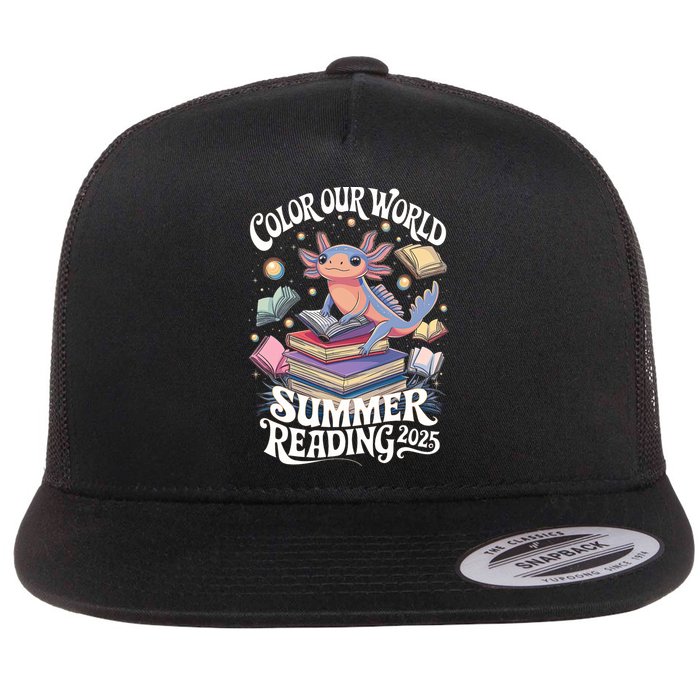 Color Our World Summer Reading 2025 Cute Librarian Axolotl Flatbill Hat