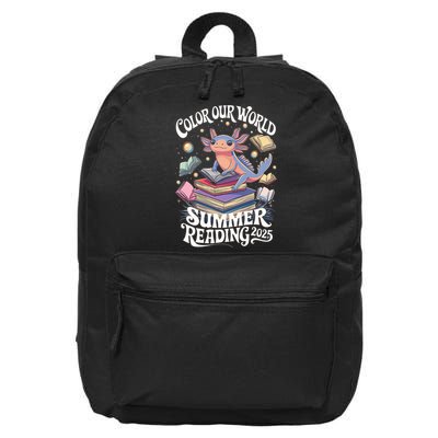 Color Our World Summer Reading 2025 Cute Librarian Axolotl 16 in Basic Backpack