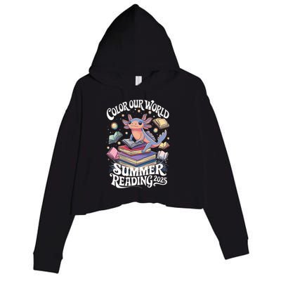Color Our World Summer Reading 2025 Cute Librarian Axolotl Crop Fleece Hoodie
