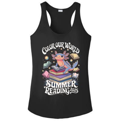 Color Our World Summer Reading 2025 Cute Librarian Axolotl Ladies PosiCharge Competitor Racerback Tank