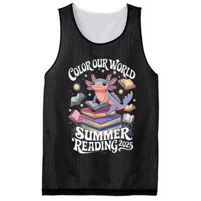 Color Our World Summer Reading 2025 Cute Librarian Axolotl Mesh Reversible Basketball Jersey Tank