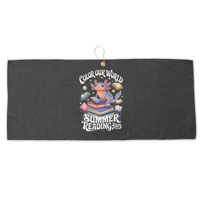 Color Our World Summer Reading 2025 Cute Librarian Axolotl Large Microfiber Waffle Golf Towel