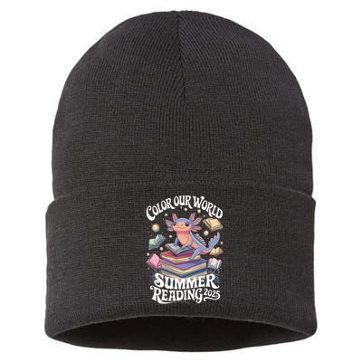 Color Our World Summer Reading 2025 Cute Librarian Axolotl Sustainable Knit Beanie