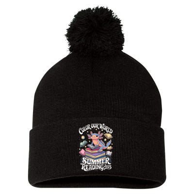 Color Our World Summer Reading 2025 Cute Librarian Axolotl Pom Pom 12in Knit Beanie