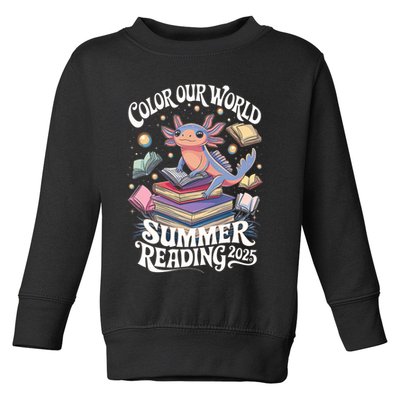 Color Our World Summer Reading 2025 Cute Librarian Axolotl Toddler Sweatshirt