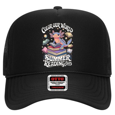 Color Our World Summer Reading 2025 Cute Librarian Axolotl Trucker Hat