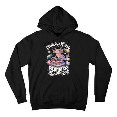 Color Our World Summer Reading 2025 Cute Librarian Axolotl Tall Hoodie