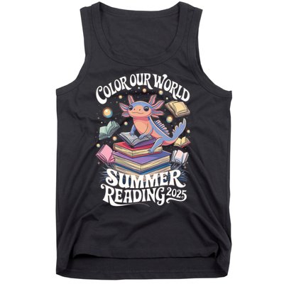 Color Our World Summer Reading 2025 Cute Librarian Axolotl Tank Top