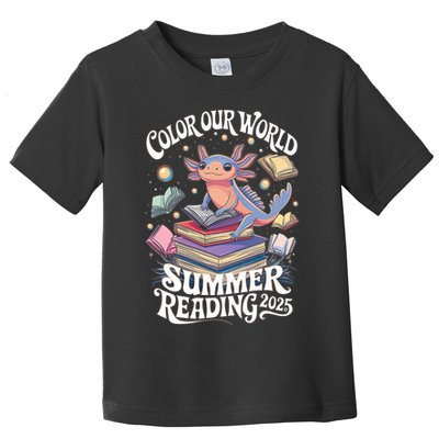 Color Our World Summer Reading 2025 Cute Librarian Axolotl Toddler T-Shirt