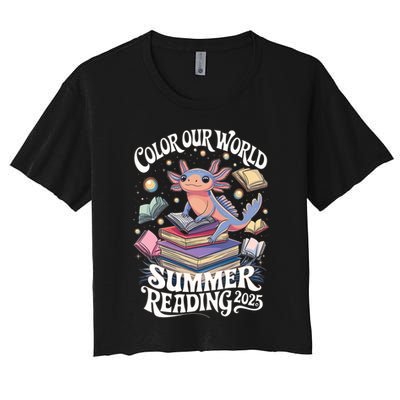 Color Our World Summer Reading 2025 Cute Librarian Axolotl Crop Top