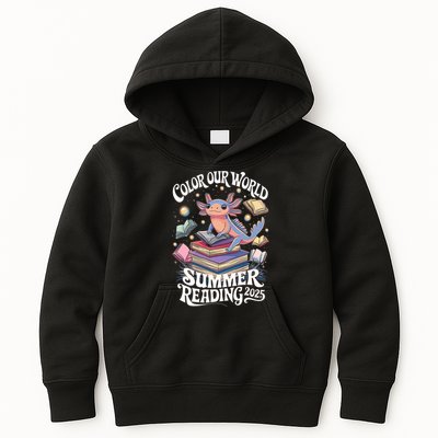Color Our World Summer Reading 2025 Cute Librarian Axolotl Kids Hoodie