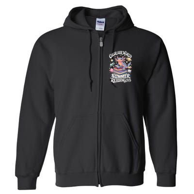 Color Our World Summer Reading 2025 Cute Librarian Axolotl Full Zip Hoodie