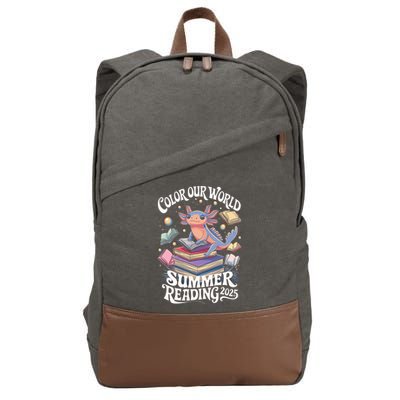 Color Our World Summer Reading 2025 Cute Librarian Axolotl Cotton Canvas Backpack