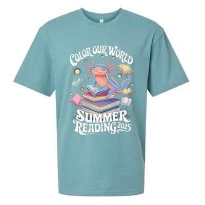 Color Our World Summer Reading 2025 Cute Librarian Axolotl Sueded Cloud Jersey T-Shirt