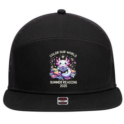 Color Our World Summer Reading Program 2025 Cute Axolotl Gift 7 Panel Mesh Trucker Snapback Hat