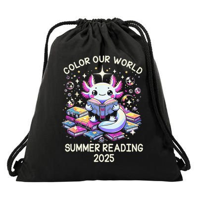 Color Our World Summer Reading Program 2025 Cute Axolotl Gift Drawstring Bag