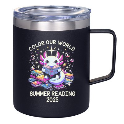 Color Our World Summer Reading Program 2025 Cute Axolotl Gift 12oz Stainless Steel Coffee Mug