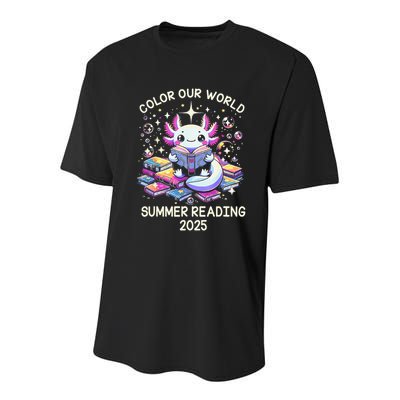 Color Our World Summer Reading Program 2025 Cute Axolotl Gift Youth Performance Sprint T-Shirt