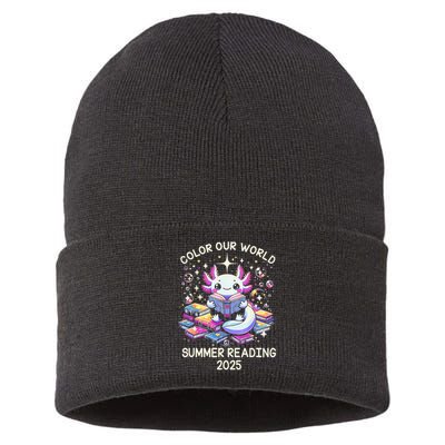 Color Our World Summer Reading Program 2025 Cute Axolotl Gift Sustainable Knit Beanie
