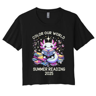 Color Our World Summer Reading Program 2025 Cute Axolotl Gift Crop Top