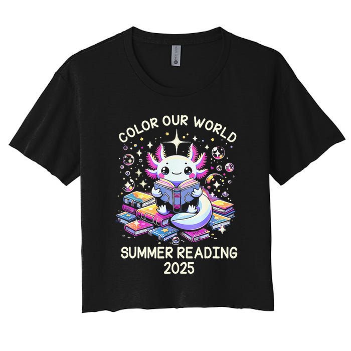 Color Our World Summer Reading Program 2025 Cute Axolotl Gift Crop Top
