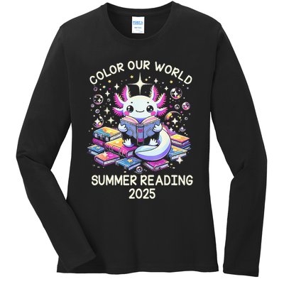 Color Our World Summer Reading Program 2025 Cute Axolotl Gift Ladies Long Sleeve Shirt