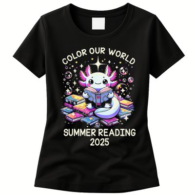 Color Our World Summer Reading Program 2025 Cute Axolotl Gift Womens T-Shirt