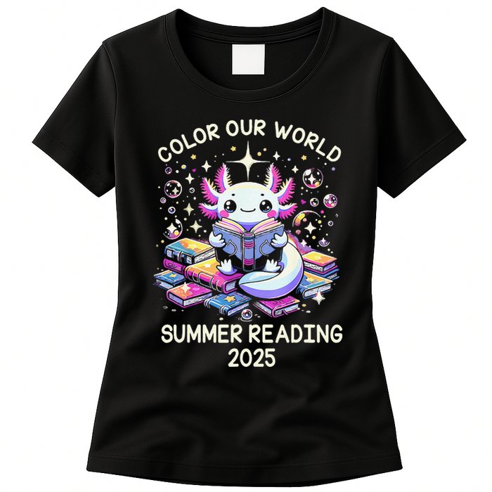 Color Our World Summer Reading Program 2025 Cute Axolotl Gift Womens T-Shirt
