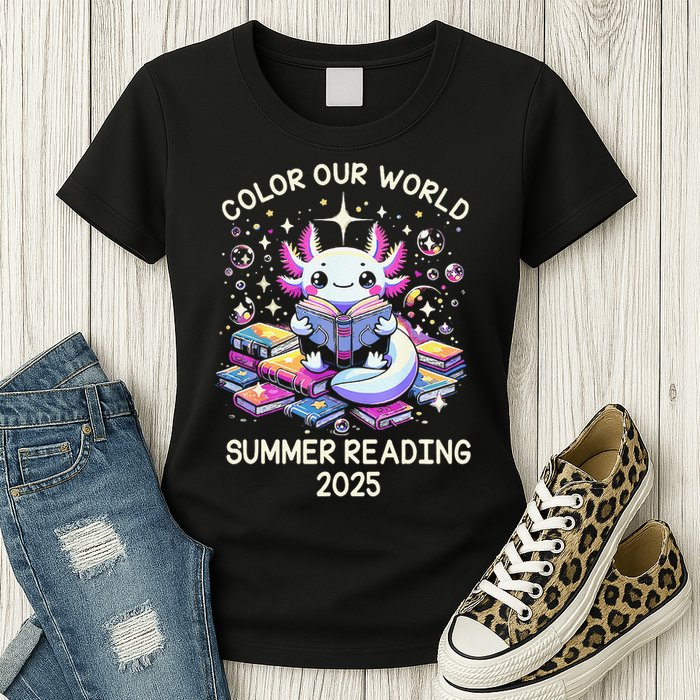 Color Our World Summer Reading Program 2025 Cute Axolotl Gift Womens T-Shirt