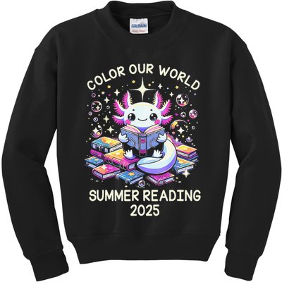 Color Our World Summer Reading Program 2025 Cute Axolotl Gift Kids Sweatshirt