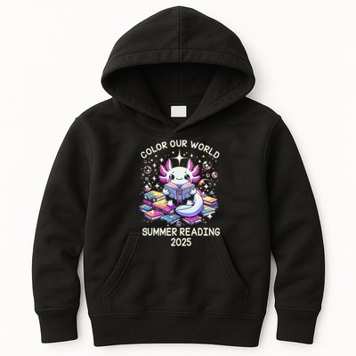 Color Our World Summer Reading Program 2025 Cute Axolotl Gift Kids Hoodie