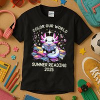 Color Our World Summer Reading Program 2025 Cute Axolotl Gift Kids T-Shirt