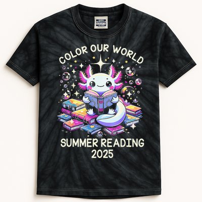 Color Our World Summer Reading Program 2025 Cute Axolotl Gift Kids Tie-Dye T-Shirt