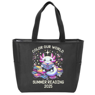 Color Our World Summer Reading Program 2025 Cute Axolotl Gift Zip Tote Bag