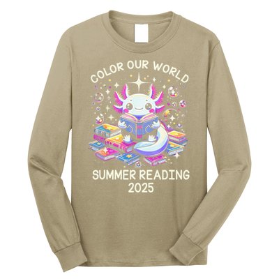Color Our World Summer Reading Program 2025 Cute Axolotl Gift Long Sleeve Shirt