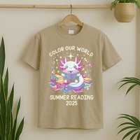 Color Our World Summer Reading Program 2025 Cute Axolotl Gift T-Shirt