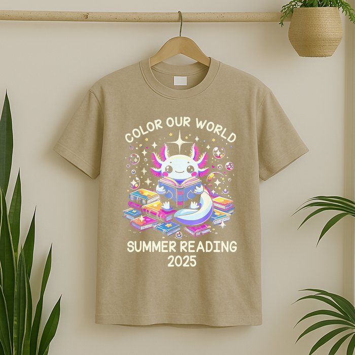 Color Our World Summer Reading Program 2025 Cute Axolotl Gift T-Shirt