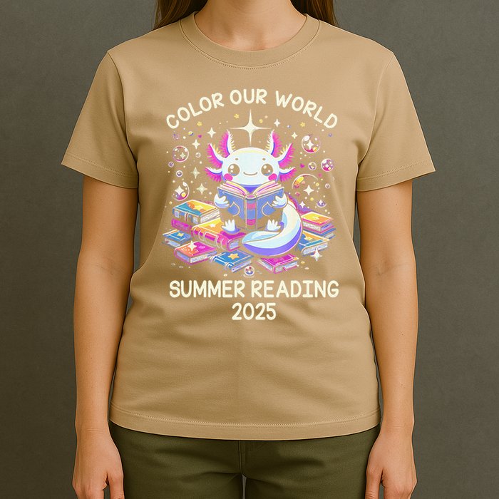 Color Our World Summer Reading Program 2025 Cute Axolotl Gift T-Shirt