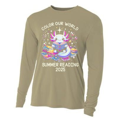 Color Our World Summer Reading Program 2025 Cute Axolotl Gift Cooling Performance Long Sleeve Crew
