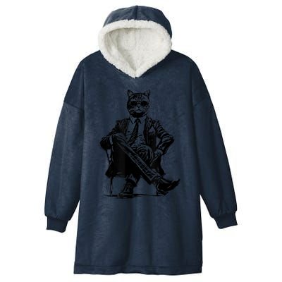 Cat Of Wall Street Funny Cat Hooded Wearable Blanket