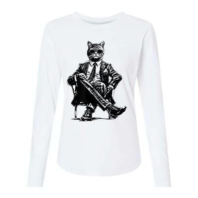 Cat Of Wall Street Funny Cat Womens Cotton Relaxed Long Sleeve T-Shirt