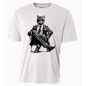 Cat Of Wall Street Funny Cat Cooling Performance Crew T-Shirt