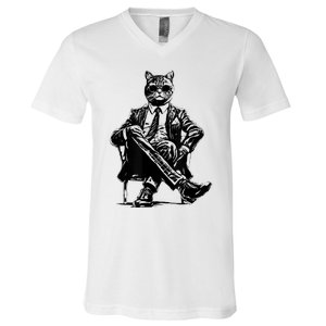 Cat Of Wall Street Funny Cat V-Neck T-Shirt