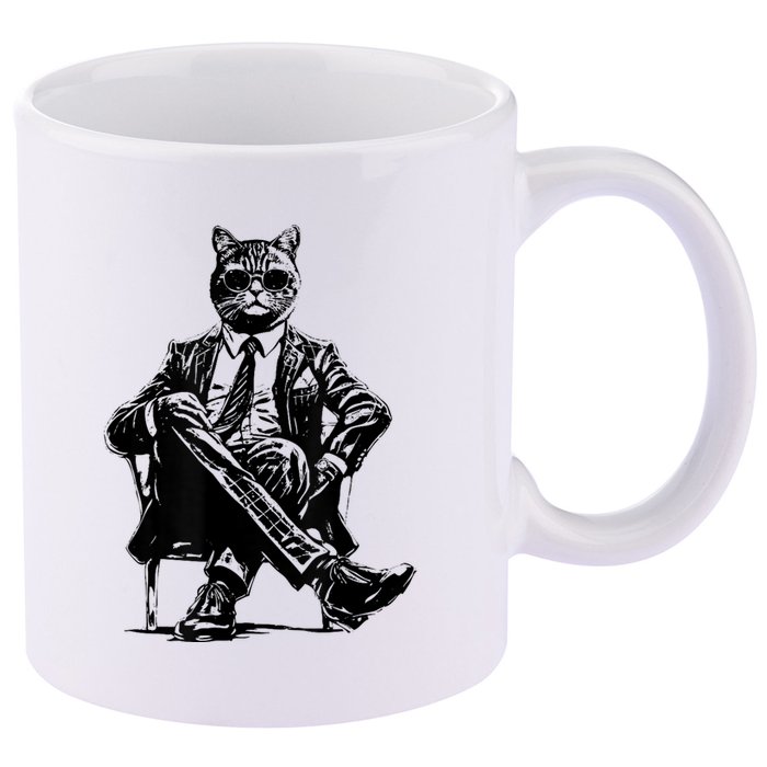 Cat Of Wall Street Funny Cat 11oz C Handle Ceramic Mug