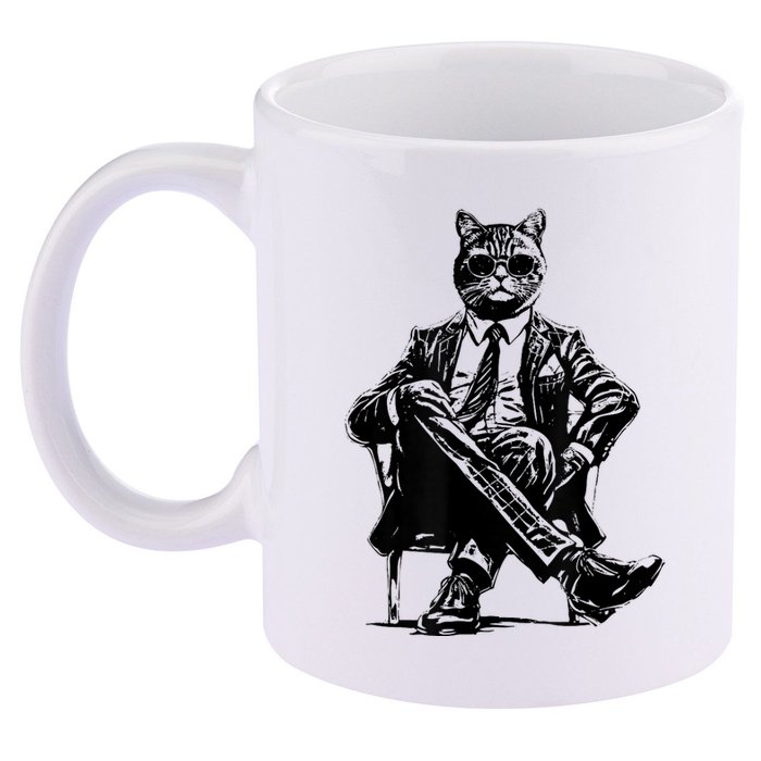 Cat Of Wall Street Funny Cat 11oz C Handle Ceramic Mug
